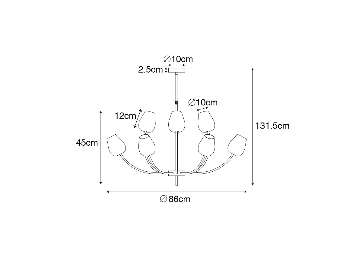 Suspension classique dorée avec verre 12 lumières - Elien