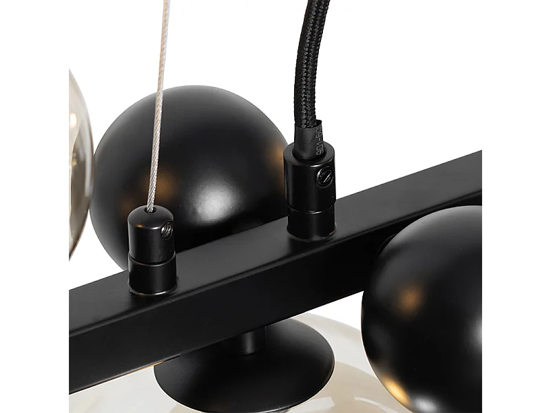 Suspension Art Déco noire avec verre ambré 8 lumières - David