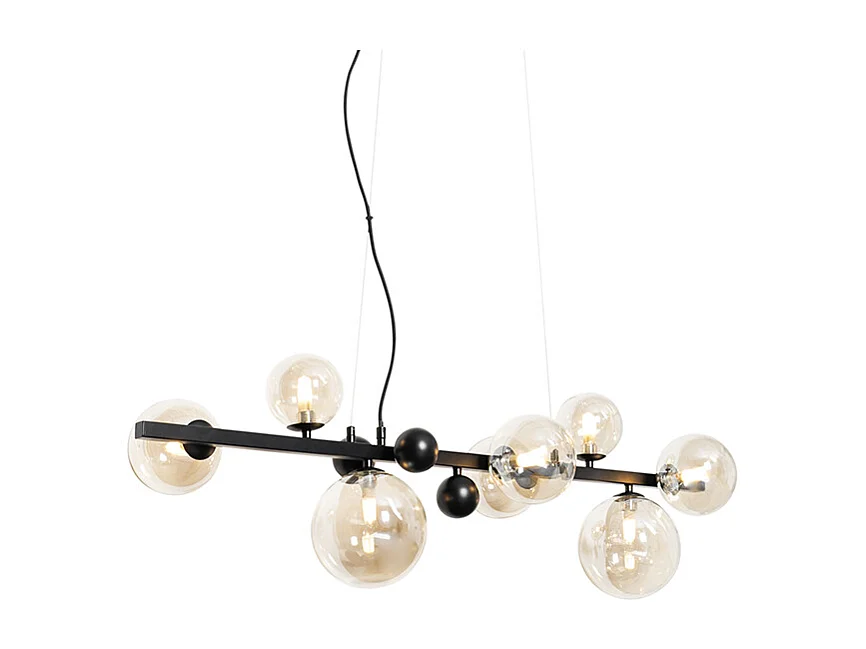 Suspension Art Déco noire avec verre ambré 8 lumières - David