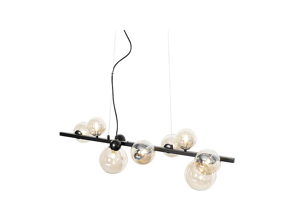 Suspension Art Déco noire avec verre ambré 8 lumières - David