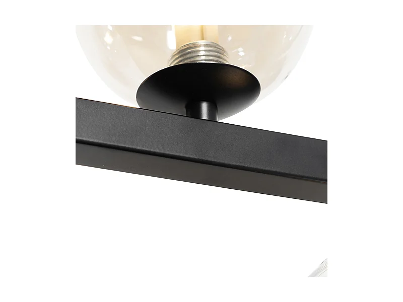 Suspension Art Déco noire avec verre ambré 8 lumières - David