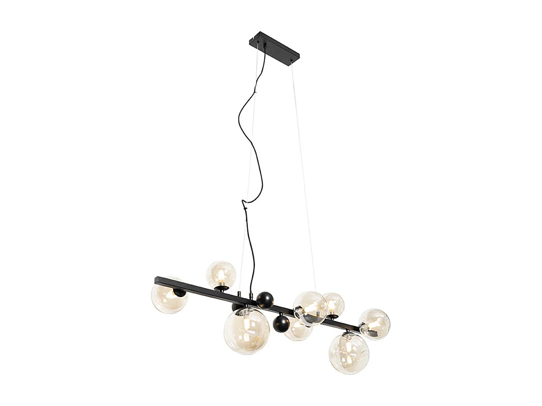 Suspension Art Déco noire avec verre ambré 8 lumières - David