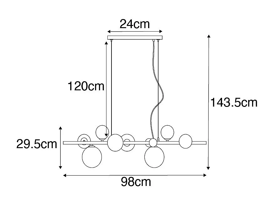 Suspension Art Déco noire avec verre ambré 8 lumières - David