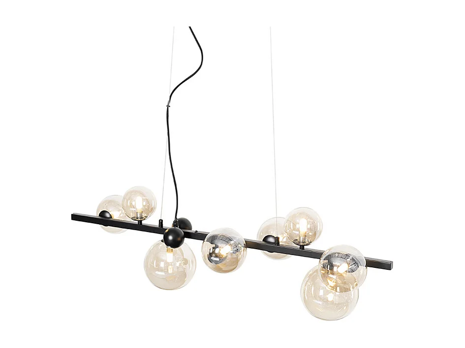 Suspension Art Déco noire avec verre ambré 8 lumières - David