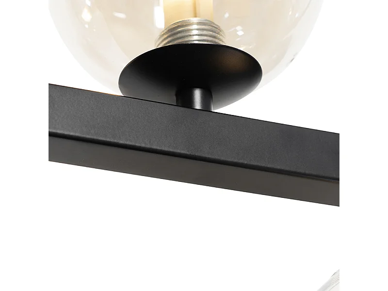 Suspension Art Déco noire avec verre ambré 8 lumières - David