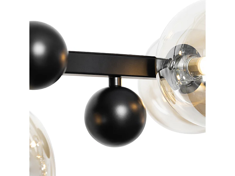 Suspension Art Déco noire avec verre ambré 8 lumières - David