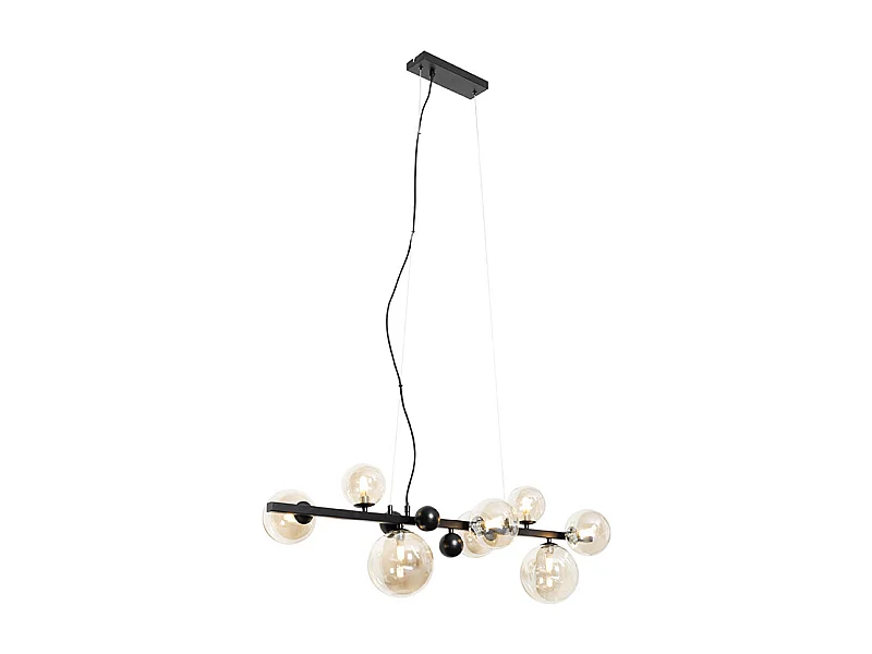 Suspension Art Déco noire avec verre ambré 8 lumières - David