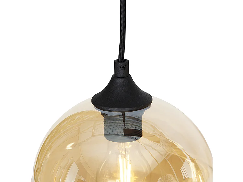 Suspension Art Déco noire avec verre ambré 8 lumières - Hanne
