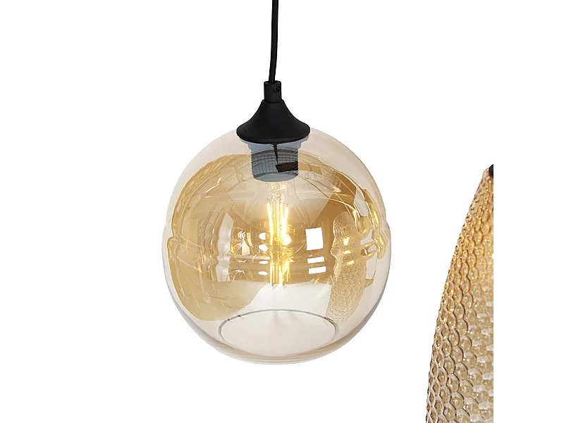 Suspension Art Déco noire avec verre ambré 8 lumières - Hanne