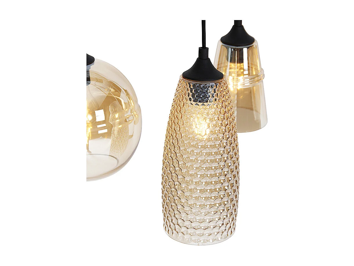 Suspension Art Déco noire avec verre ambré 8 lumières - Hanne