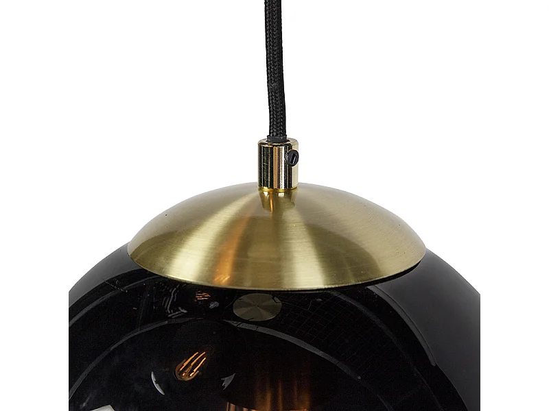 Lampe à suspension Art Déco en laiton avec verre noir à 3 lumières - Pallon