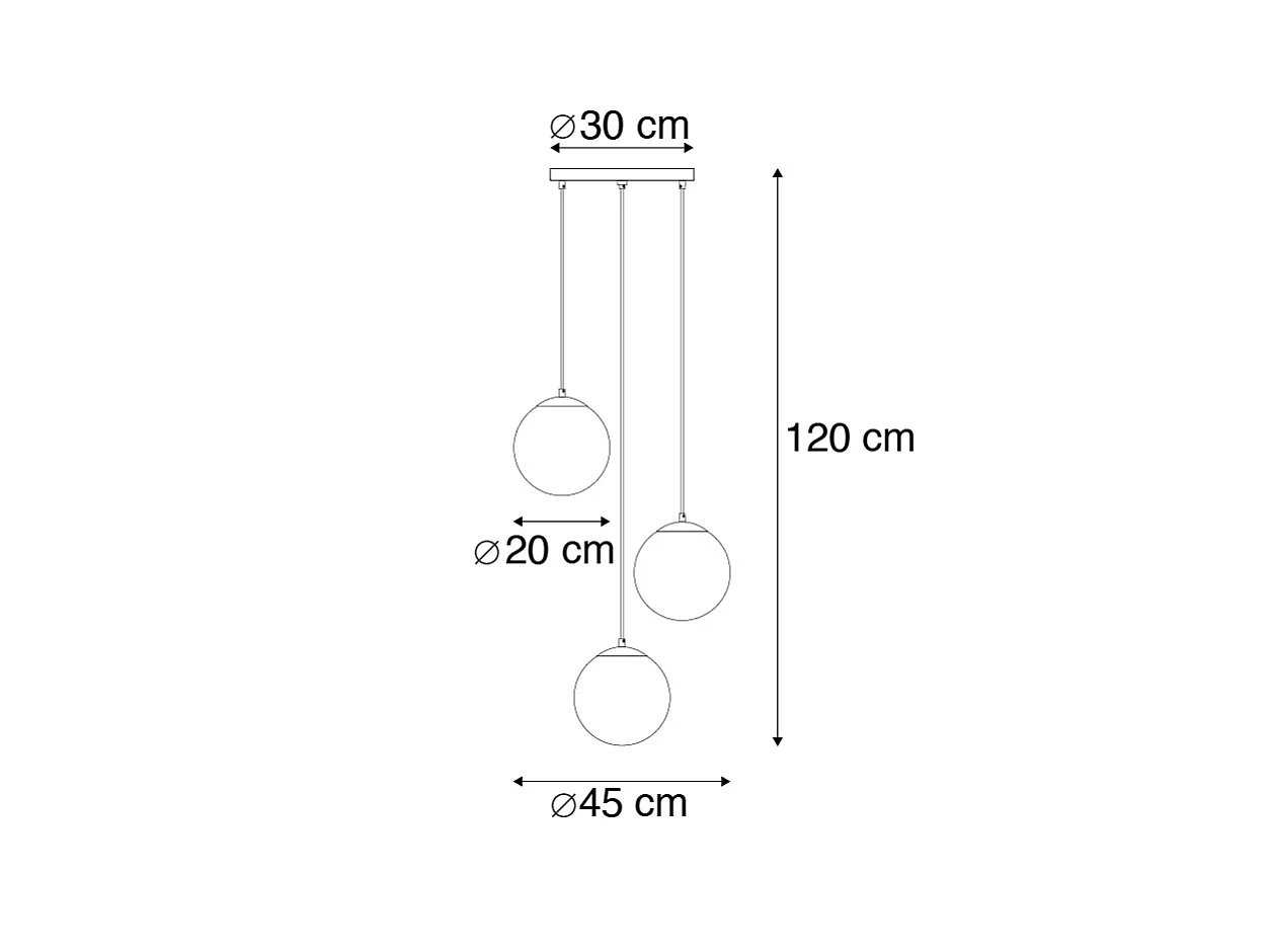 Lampe à suspension Art Déco en laiton avec verre noir à 3 lumières - Pallon