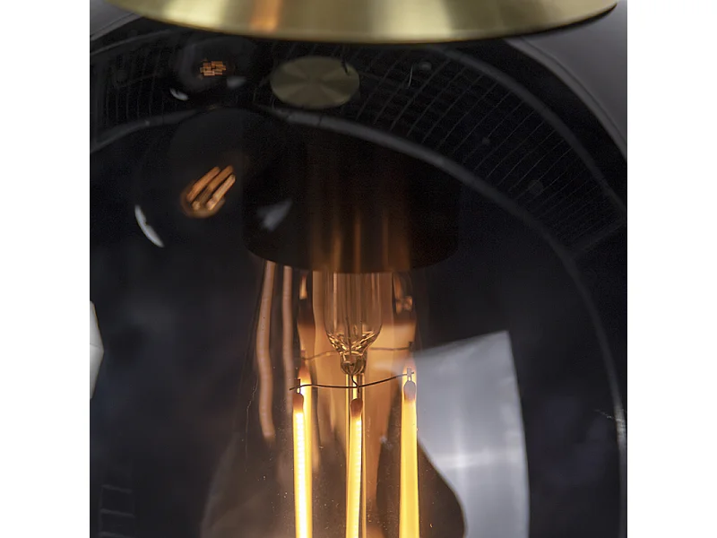 Lampe à suspension Art Déco en laiton avec verre noir à 3 lumières - Pallon