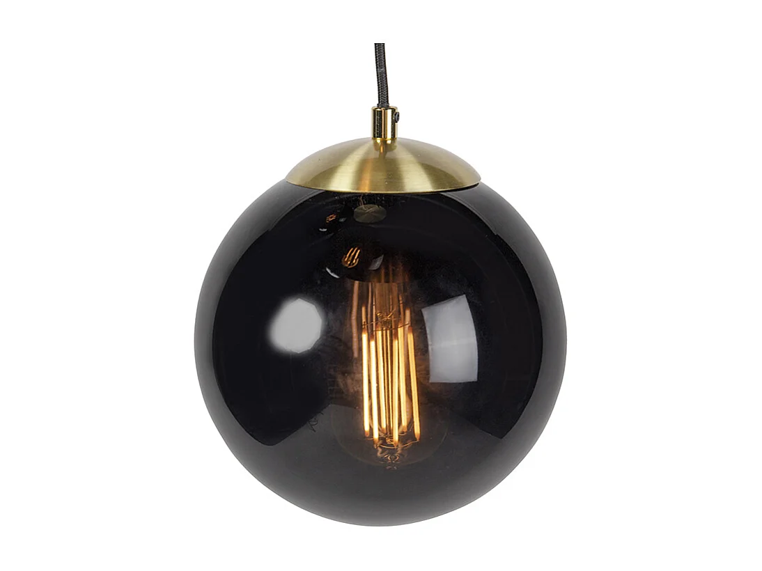 Lampe à suspension Art Déco en laiton avec verre noir à 3 lumières - Pallon