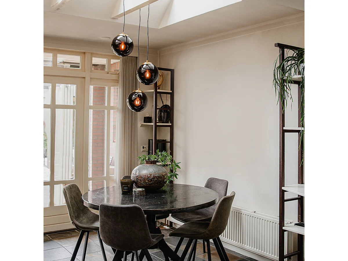 Suspension Art déco dorée avec verre noir 3 lumières - Pallon