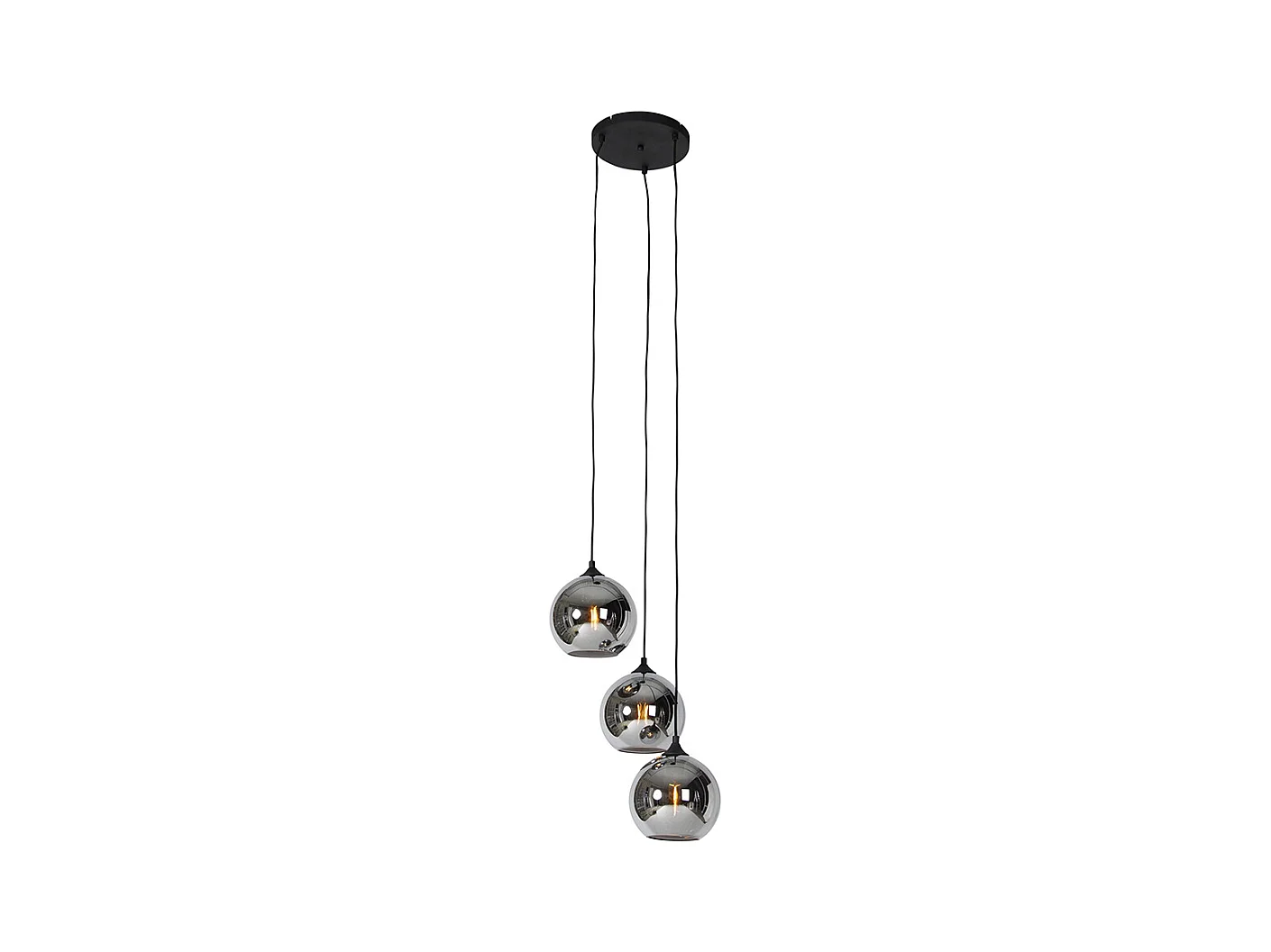 Suspension Art Déco noire avec verre fumé 3 lumières - Wallace