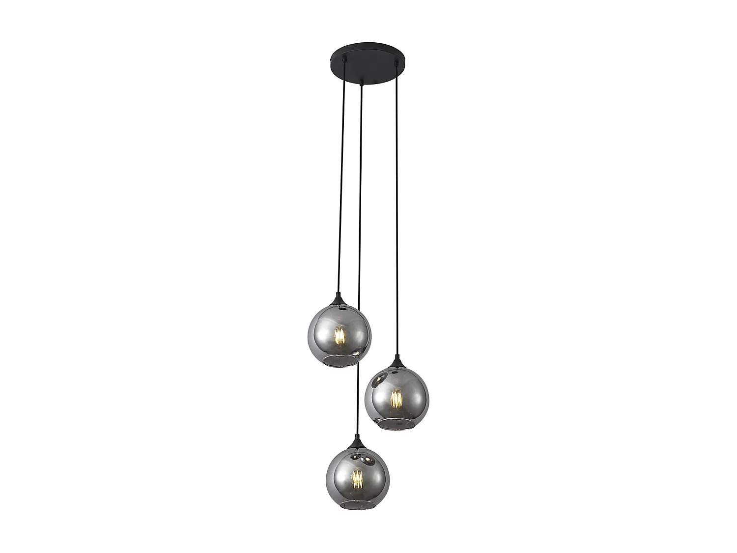 Suspension Art Déco Noire avec Verre Fumé 3 Lumières - Wallace