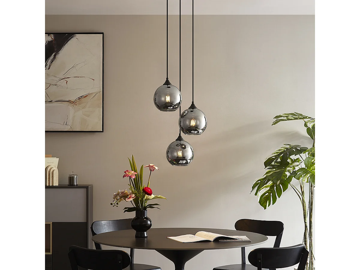 Suspension Art Déco Noire avec Verre Fumé 3 Lumières - Wallace