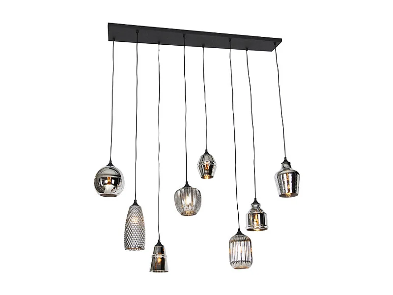 Suspension art déco noire avec verre fumé 8 lumières - Hanne