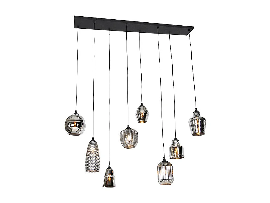 Suspension art déco noire avec verre fumé 8 lumières - Hanne