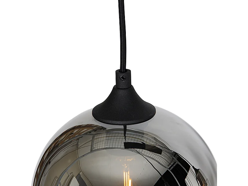 Suspension art déco noire avec verre fumé 8 lumières - Hanne