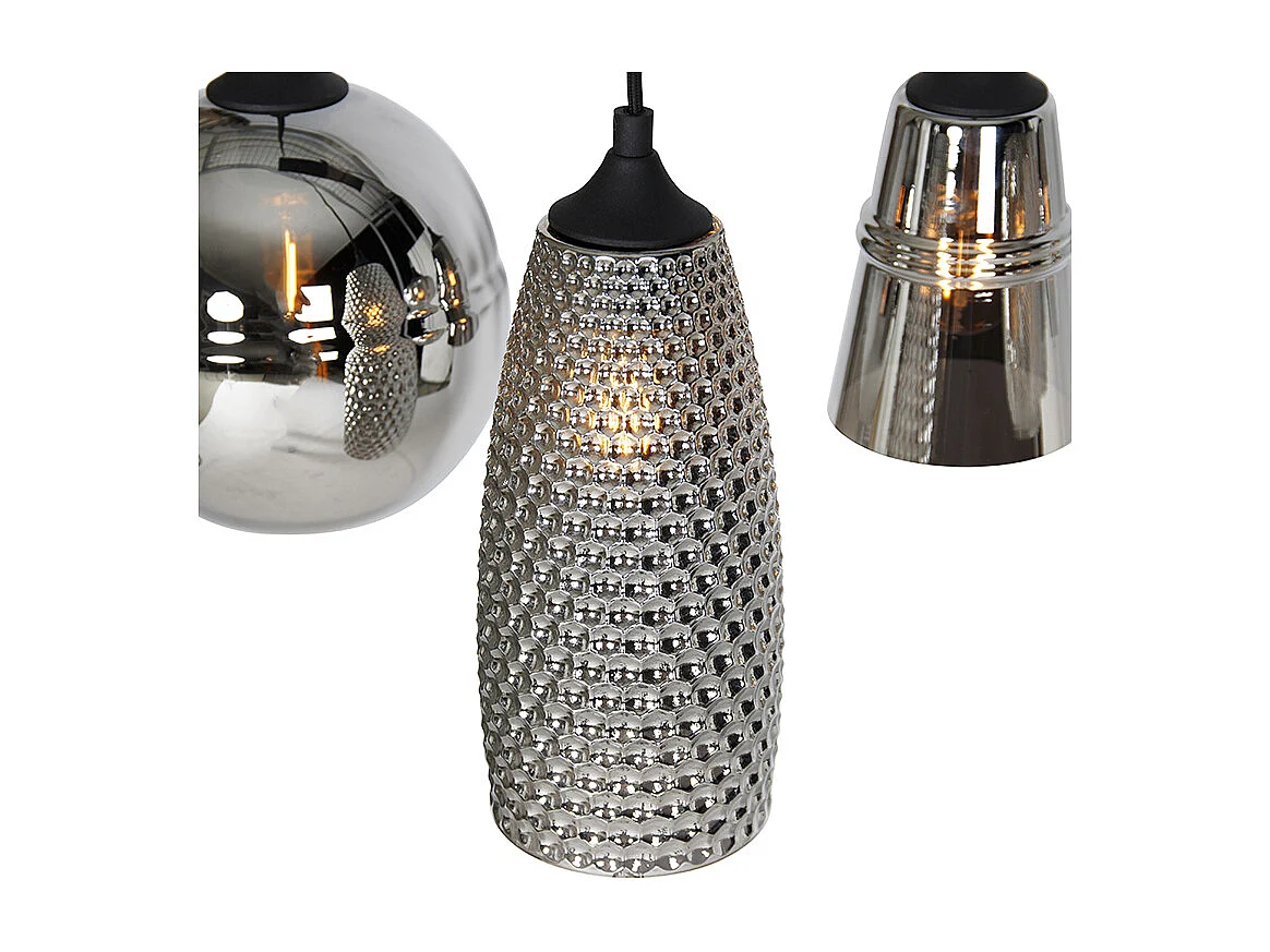 Suspension art déco noire avec verre fumé 8 lumières - Hanne