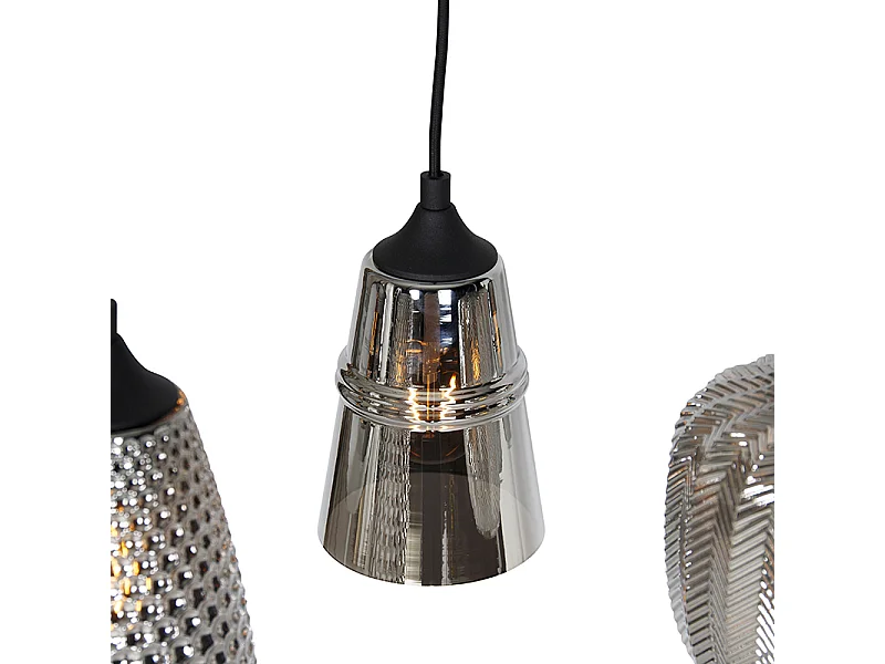 Suspension art déco noire avec verre fumé 8 lumières - Hanne