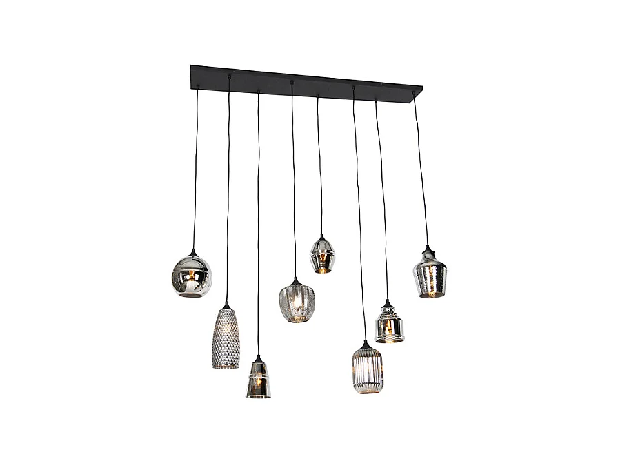 Suspension art déco noire avec verre fumé 8 lumières - Hanne