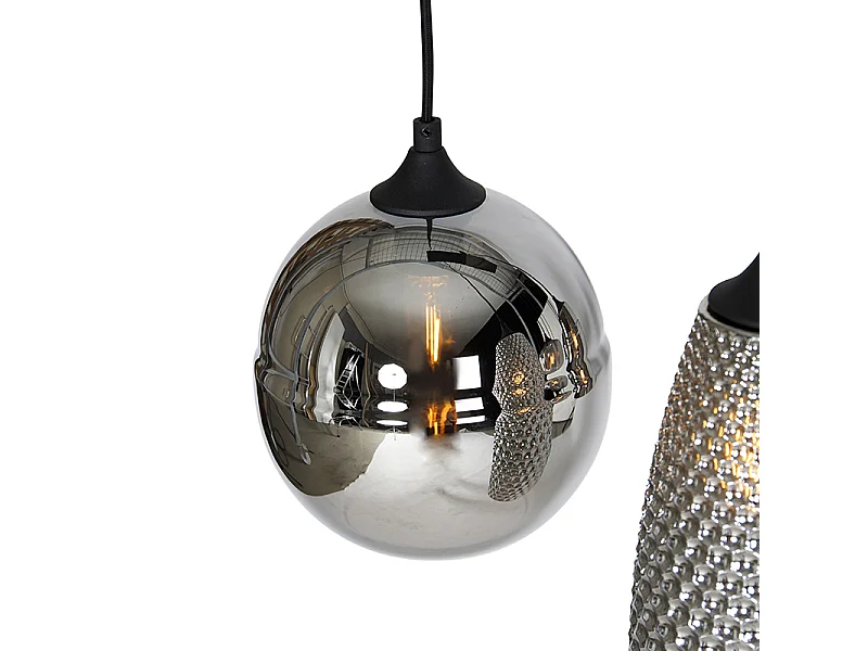 Suspension Art Déco noire avec verre fumé 8 lumières - Hanne