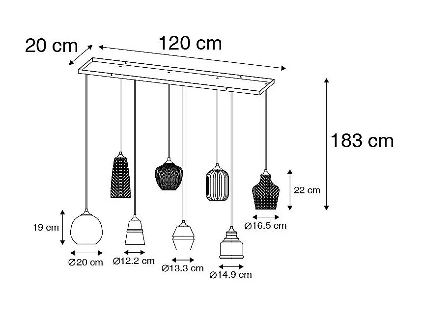Suspension Art Déco noire avec verre fumé 8 lumières - Hanne