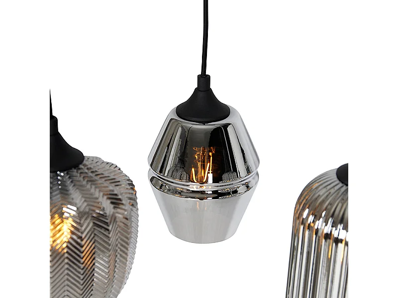 Suspension Art Déco noire avec verre fumé 8 lumières - Hanne