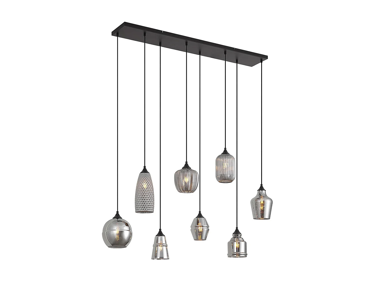 Suspension Art Déco Noire avec Verre Fumé 8 Lumières - Hanne