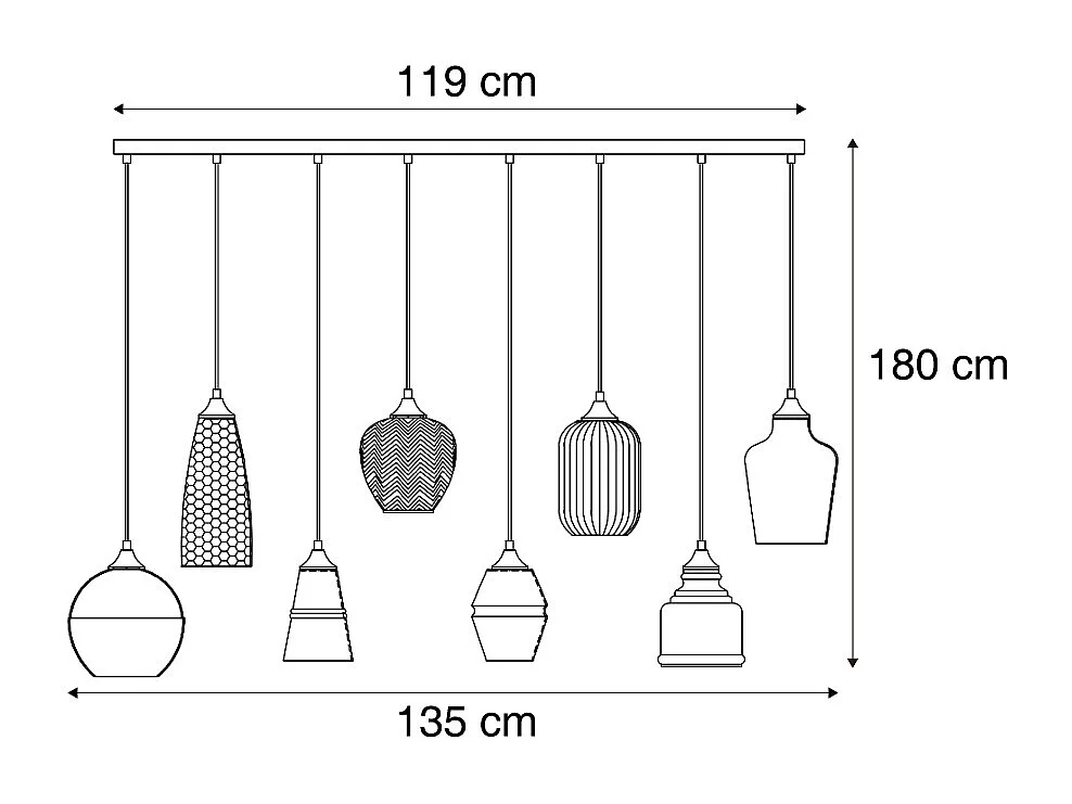 Suspension Art Déco Noire avec Verre Fumé 8 Lumières - Hanne