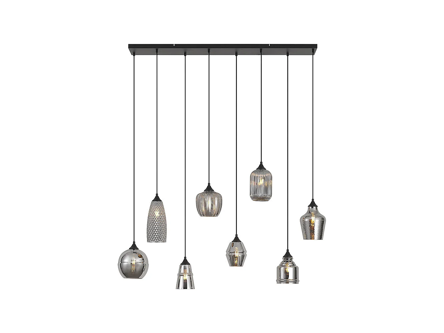 Suspension Art Déco Noire avec Verre Fumé 8 Lumières - Hanne