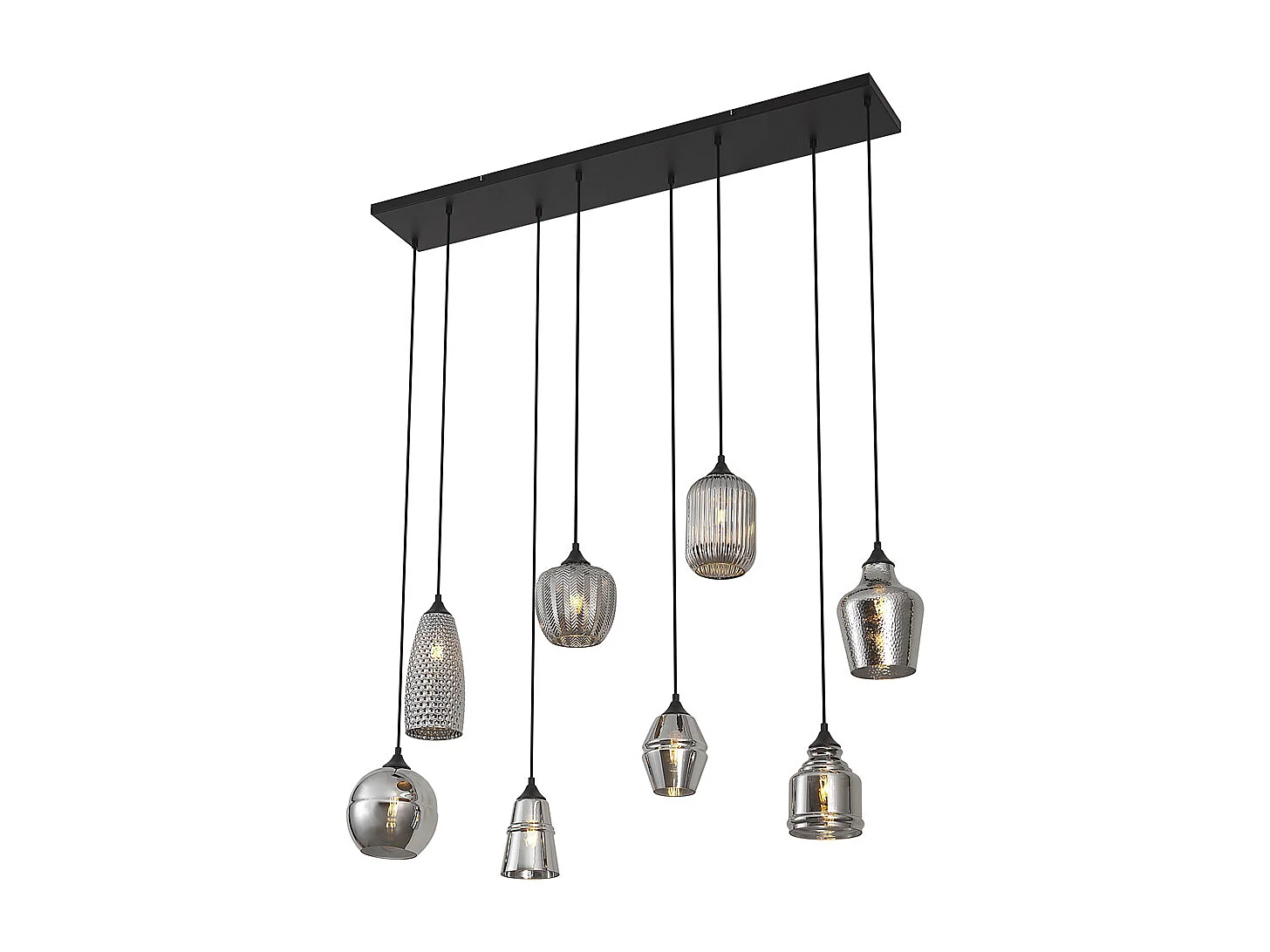 Suspension Art Déco Noire avec Verre Fumé 8 Lumières - Hanne