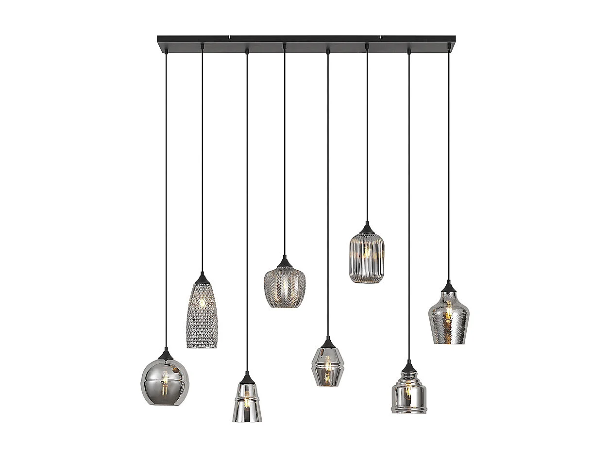 Suspension Art Déco Noire avec Verre Fumé 8 Lumières - Hanne