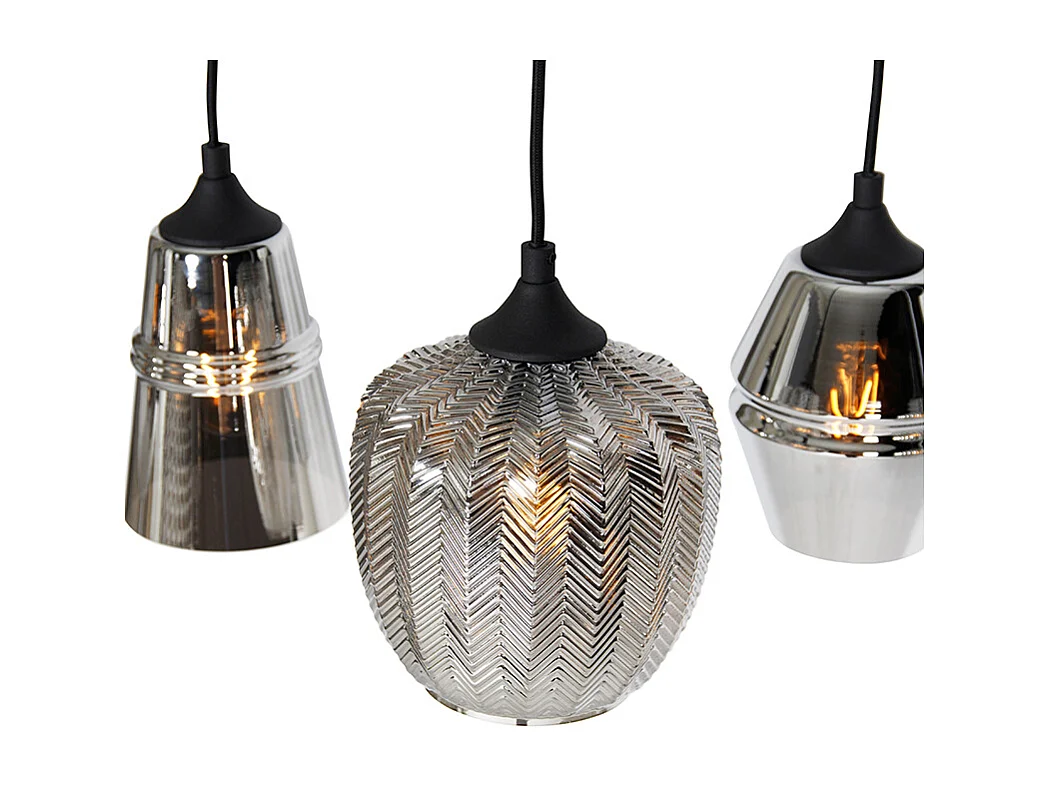 Suspension Art Déco Noire avec Verre Fumé 8 Lumières - Hanne