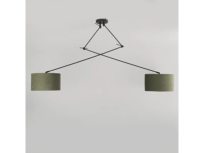 Suspension noire avec abat-jour 35 cm vert réglable 2 lumières - Blitz