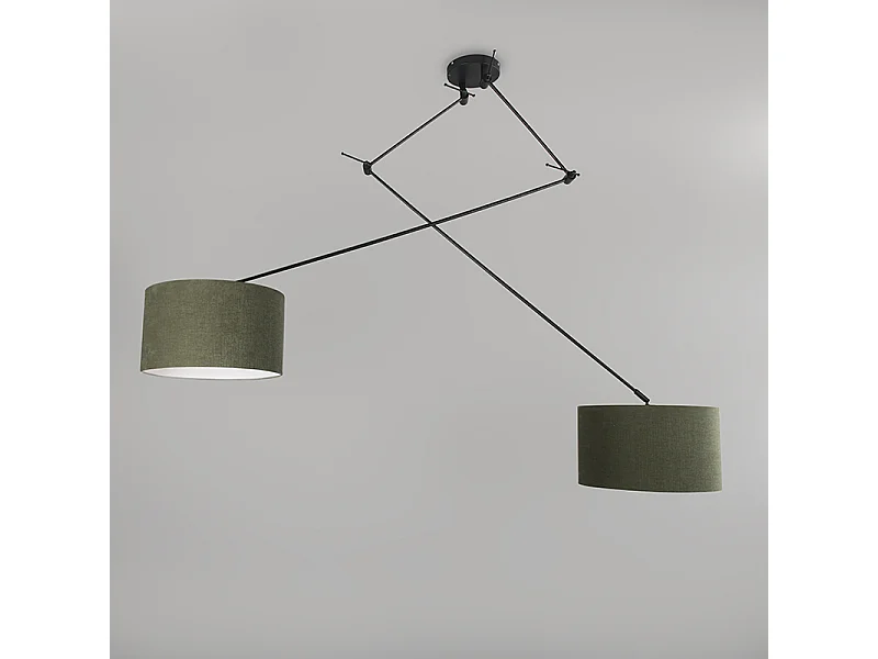 Suspension noire avec abat-jour 35 cm vert réglable 2 lumières - Blitz
