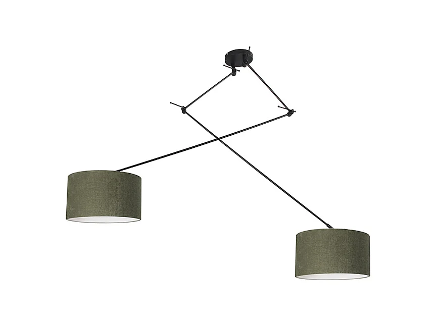 Lampe suspendue noir avec abat-jour 35 cm vert réglable - Blitz II