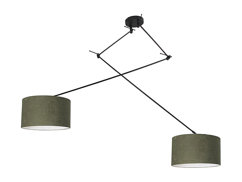 Suspension noire avec abat-jour 35 cm vert réglable 2 lumières - Blitz