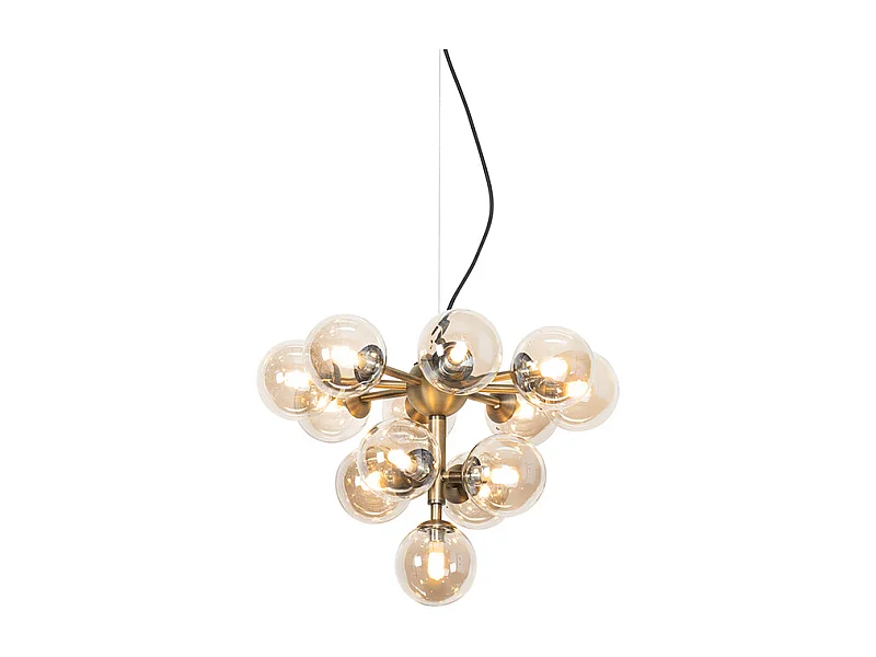Suspension bronze avec verre ambré 13 lumières - Bianca