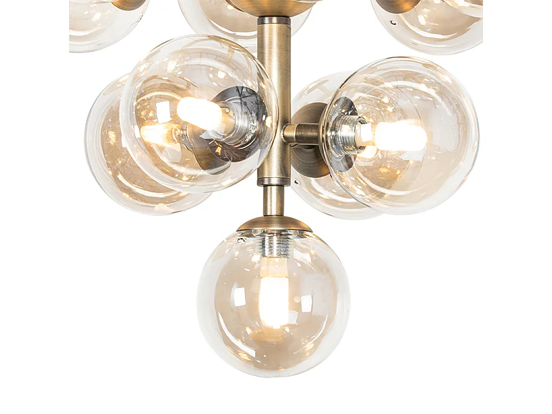 Suspension bronze avec verre ambré 13 lumières - Bianca