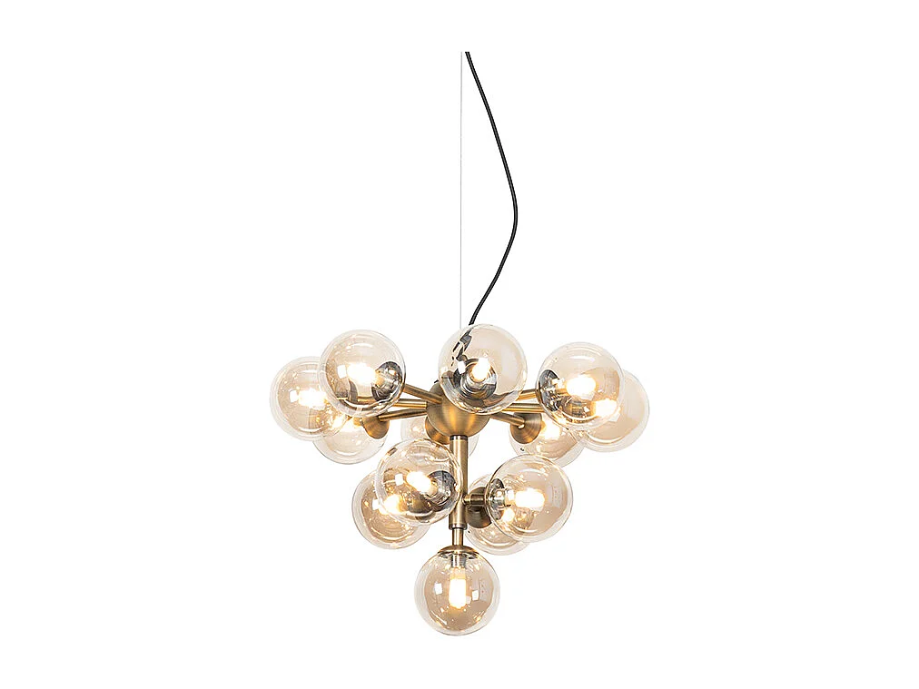 Suspension en bronze avec verre ambré 13 lumières - Bianca