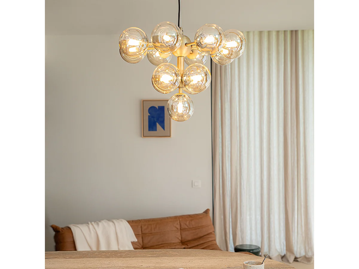 Suspension en bronze avec verre ambré 13 lumières - Bianca