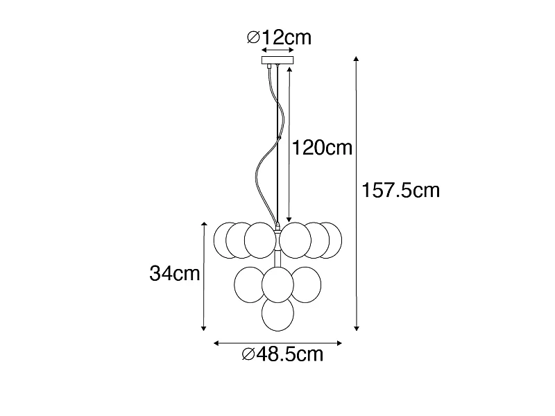 Suspension en bronze avec verre ambré 13 lumières - Bianca