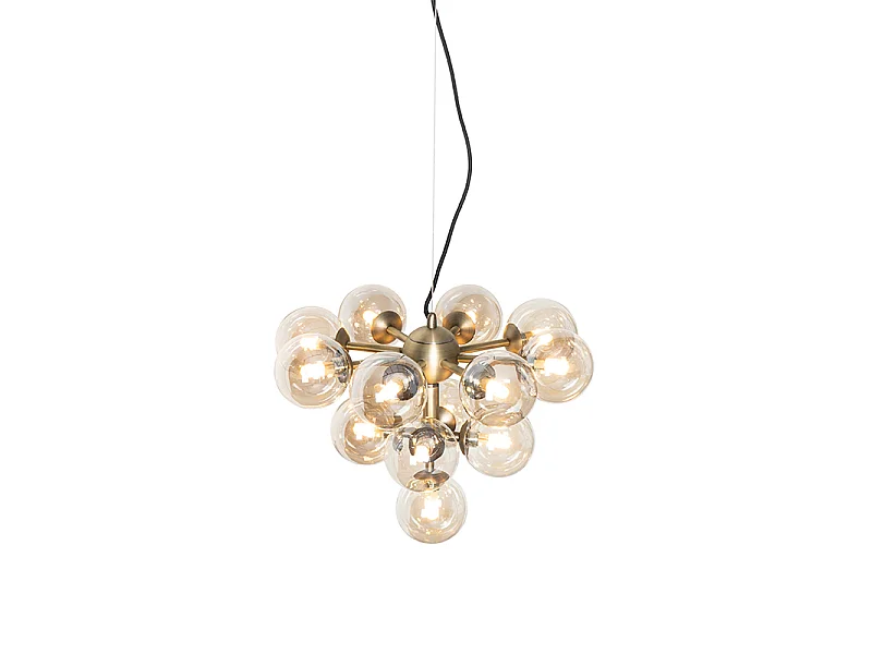 Suspension en bronze avec verre ambré 13 lumières - Bianca