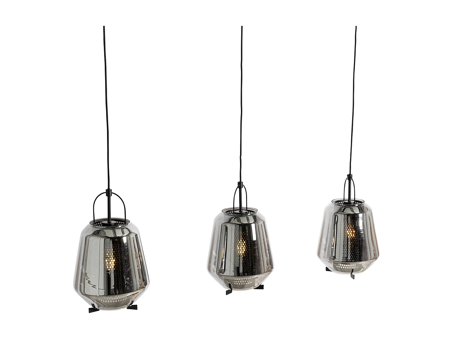 Suspension noire avec verre fumé 23 cm oblongue 3 lumières - Kevin