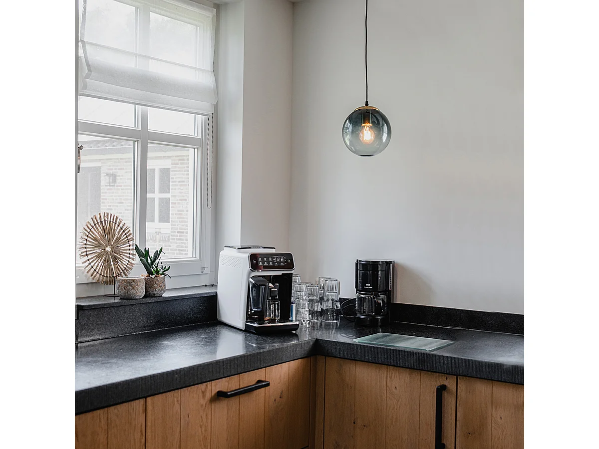 Lampe à suspension art déco en laiton et verre bleu océan 20 cm - Pallon