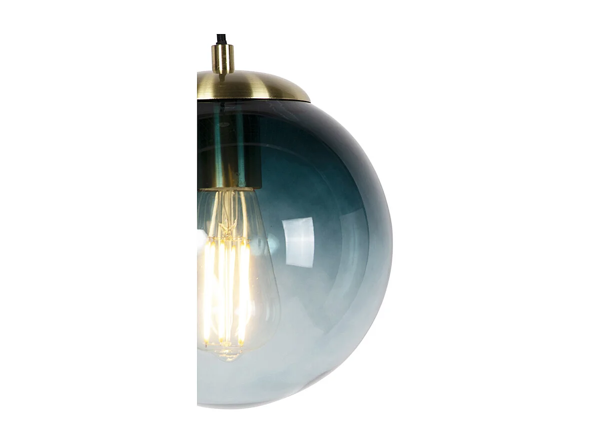 Lampe à suspension art déco en laiton et verre bleu océan 20 cm - Pallon